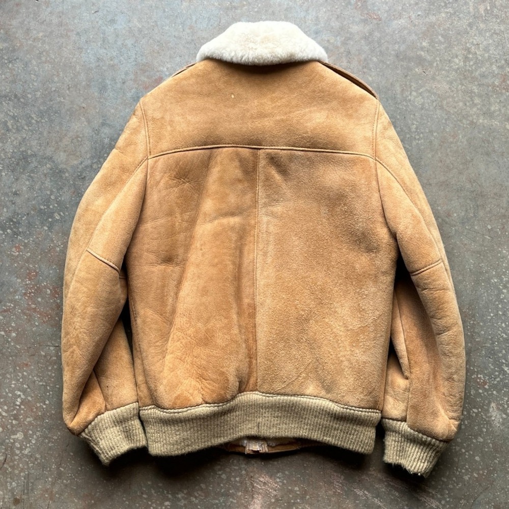 VTG 80s Raleghs Sheepskin Shearling Wool Lined Suede Leather Bomber Jacket 38 - Picture 5 of 14
